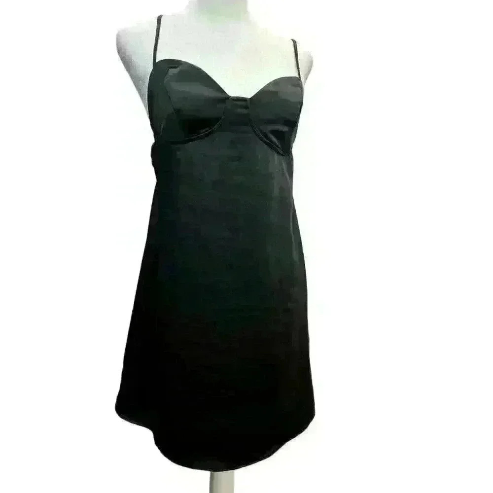 WILD FABEL Black Satin Slip Dress Fully Lined Adjustable Strap Size XS